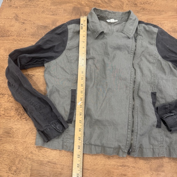 Eileen Fisher Asymmetrical Zip Jacket Women Large Moto Style Organic Linen Gray - Picture 2 of 7